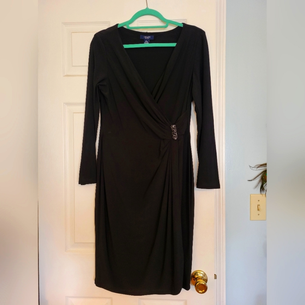 Beautiful Chaps by Ralph Lauren faux wrap dress with jewel embellishment. Large